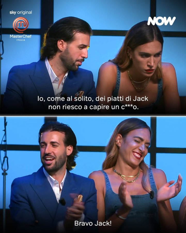 Instagram post by @sara_masterchef14 for NOW. Caption reads: @gianni_masterchef14 senza filtri 🫣....