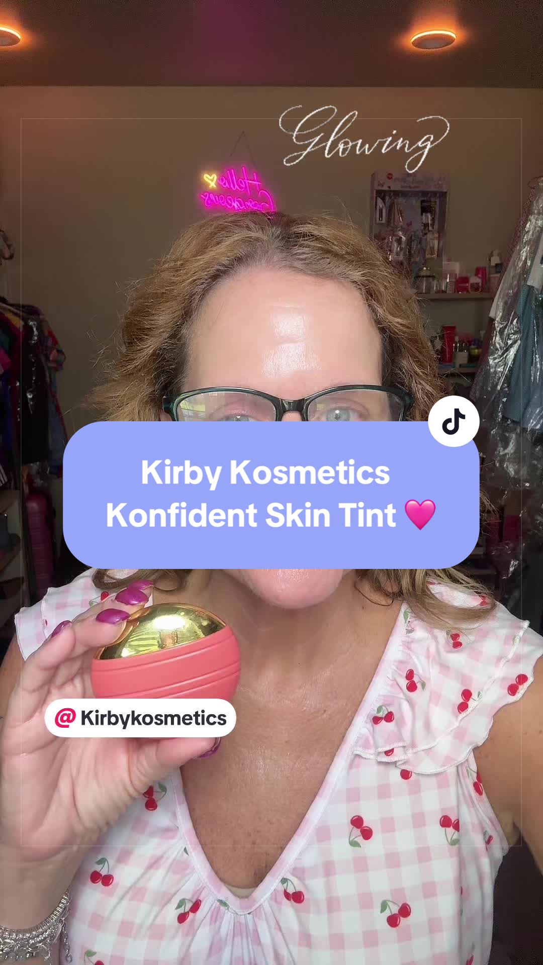 TikTok post by @themommichelle70 for Kirby Kosmetics. Caption reads: Kirby Kosmetics Konfident Skin Tint 🩷 @Kirby....