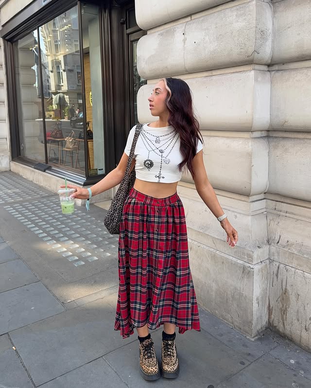Instagram post by @_katiepepper for Damaged Society. Caption reads: [...] - Top - @theraggedpriest * Skirt -....
