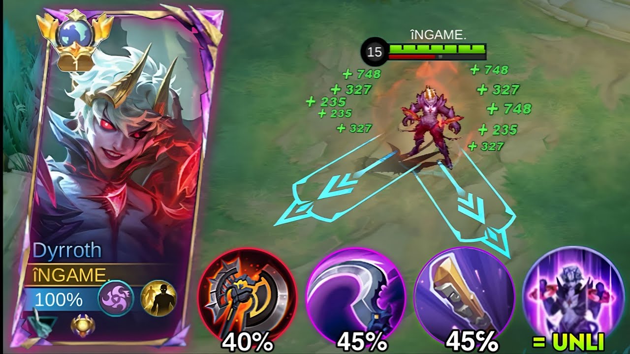 YouTube post by @ingame_dyrroth for Eldorado. Caption reads: NEW OP DYRROTH GUIDE FOR UNLI SKILL TRICKS THAT....