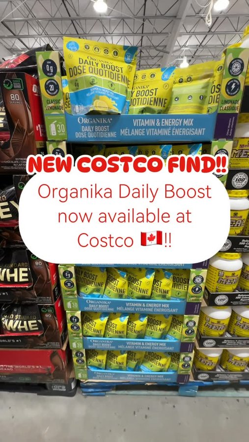 Instagram post by @costcofindscanada for Organika. Caption reads: 🚨NEW COSTCO FIND!!
‌
Daily Boost from....