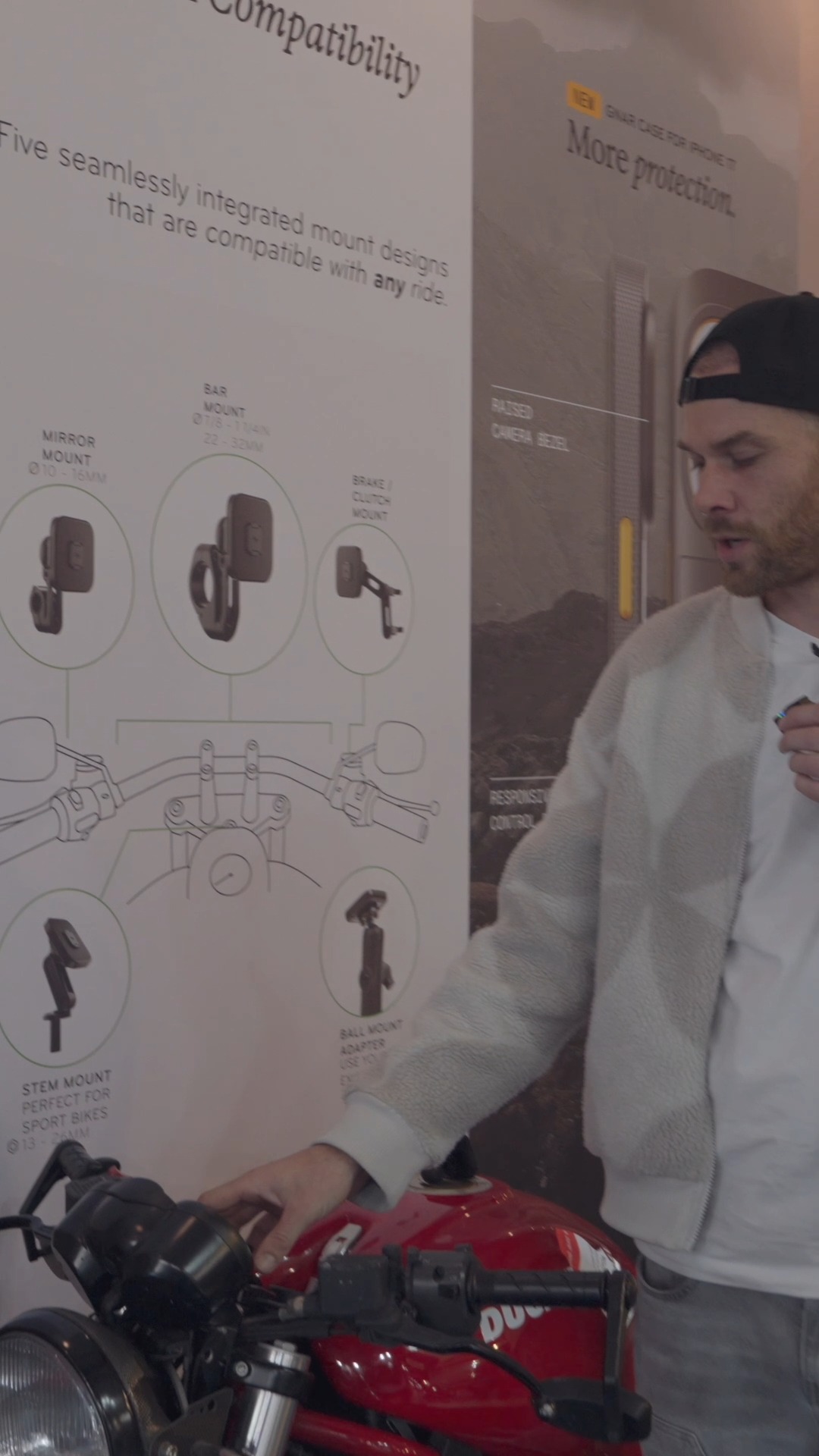 Instagram post by @trophy_peet for Peak Design. Caption reads: @trophy_peet stopped by our stand at EICMA last....