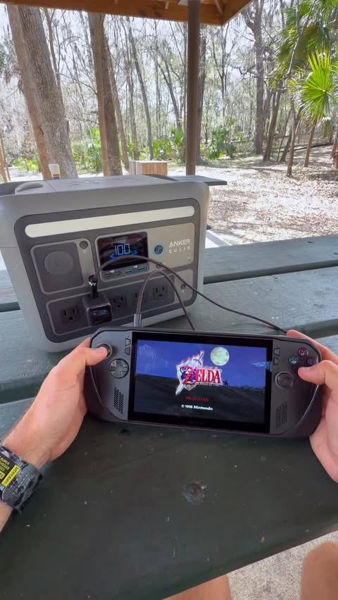 Instagram post by @anker_adventures for Anker SOLIX. Caption reads: Gaming anywhere, no problem. The Anker SOLIX C800....