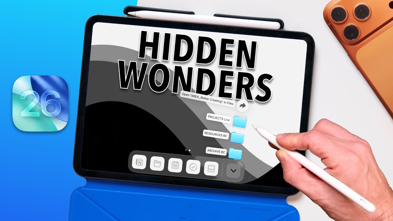 YouTube post by @BetterCreating for Orbitkey. Caption reads: Unlock Your iPad! My Top iPadOS 26 & Apple Pencil....