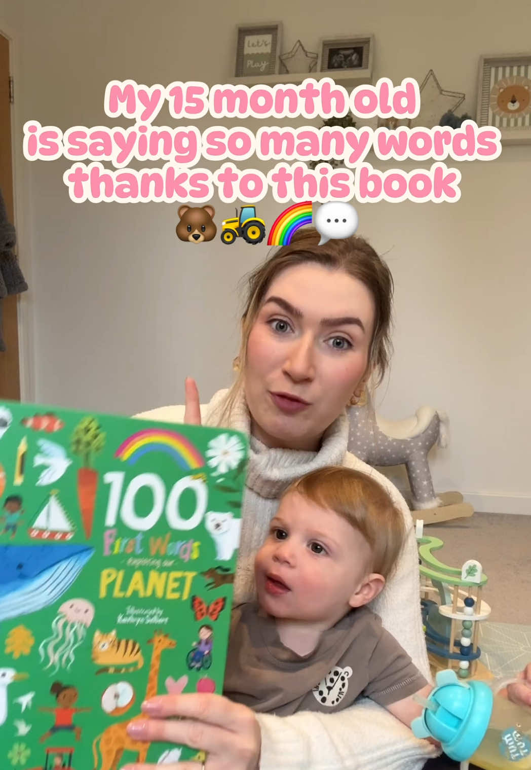 TikTok post by @keltaylor2209 for Books2Door. Caption reads: [...] FANTASTIC for speech 🙌🏻🧸🌈🚜🩷💬....