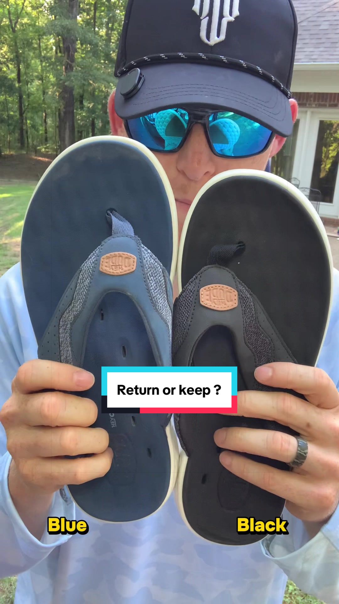 TikTok post by @gadamslc7 for Hey Dude Shoes. Caption reads: @HeyDude #men #flipflops #summerwins....