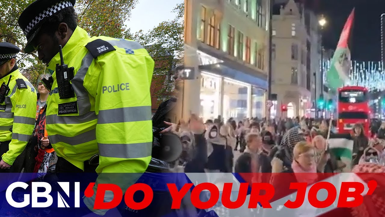 YouTube post by @GBNewsOnline for ExpressVPN. Caption reads: ‘Grow a backbone and do your job!’ | Police face....