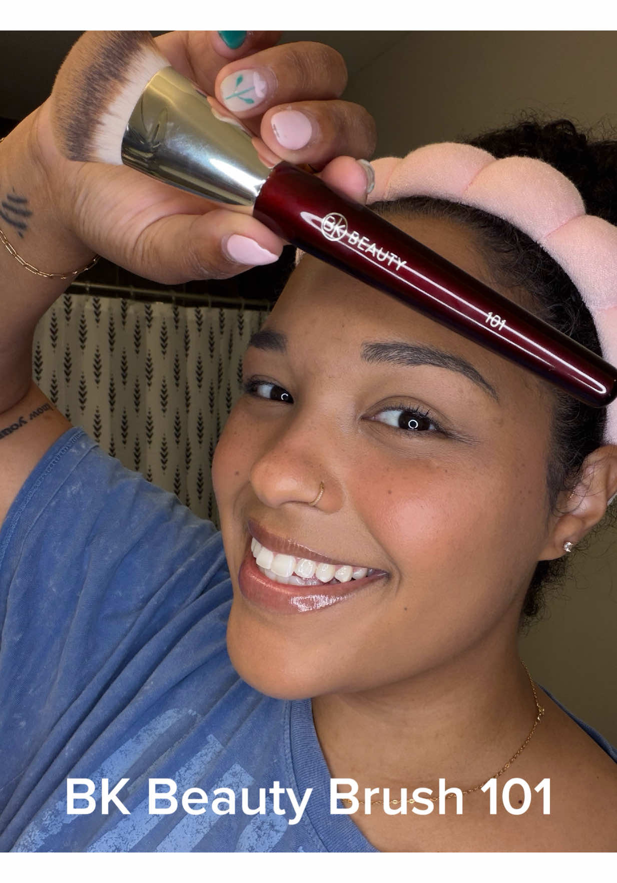 TikTok post by @_esthermoore for BK Beauty. Caption reads: The viral TikTok foundation brush by BK Beauty is....