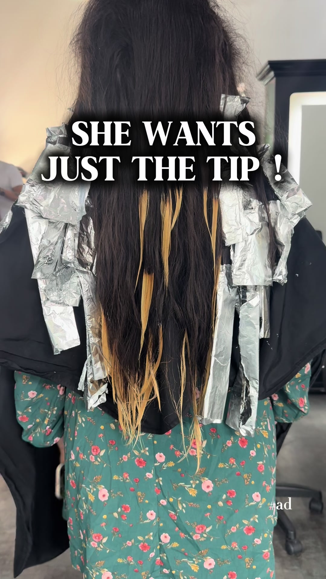 TikTok post by @.artistic.aestheticss for OLAPLEX. Caption reads: She wants tipped hair !  In partnership with....