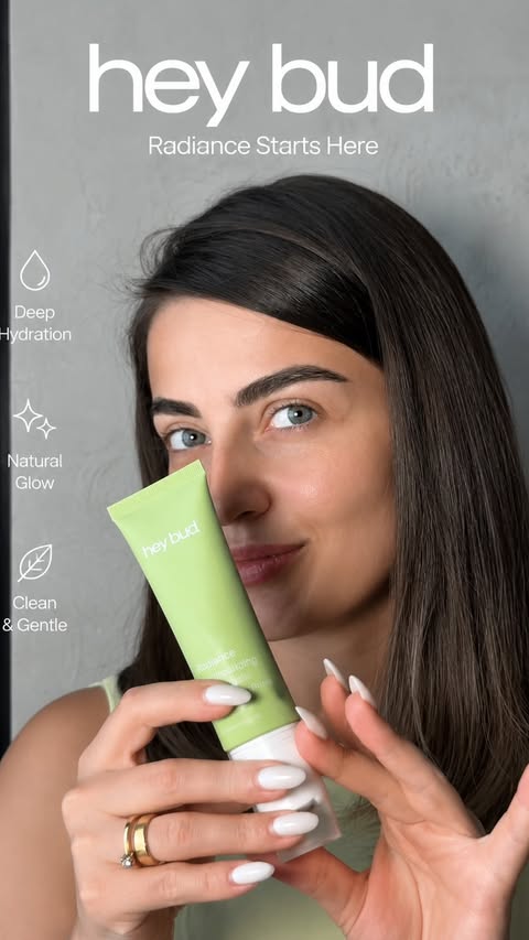 Instagram post by @mariam.n0zadze for Hey Bud Skincare. Caption reads: Wait, should I be using a neck serum?" YES! 🛑 The....
