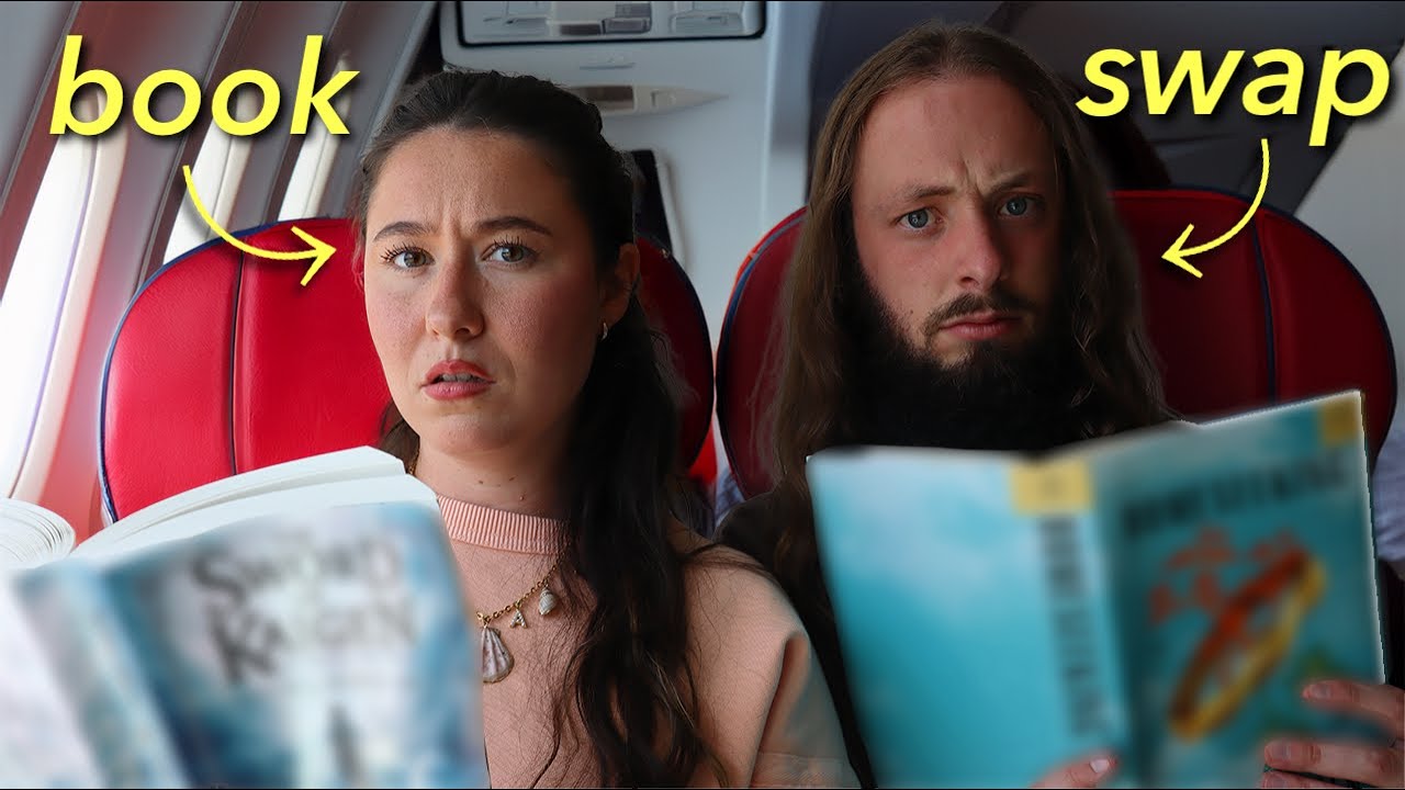 YouTube post by @AshlynnCalee for BookoftheMonth. Caption reads: Swapping Books With My Husband... On A Plane.