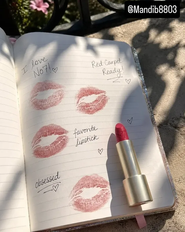 Instagram post by @mandib8803 for No7 USA. Caption reads: [...] my Red Carpet Ready 💃 lipstick 💄from....
