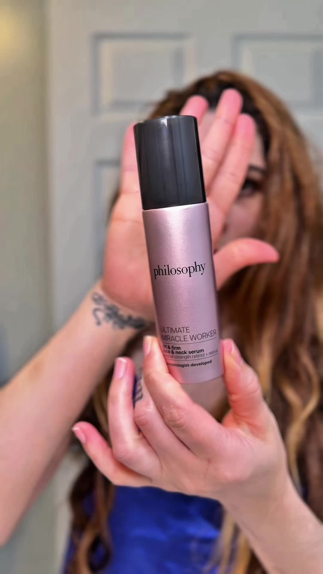 TikTok post by @ygrullonr for philosophy. Caption reads: [...] Worker Lift & Firm Face & Neck Serum....