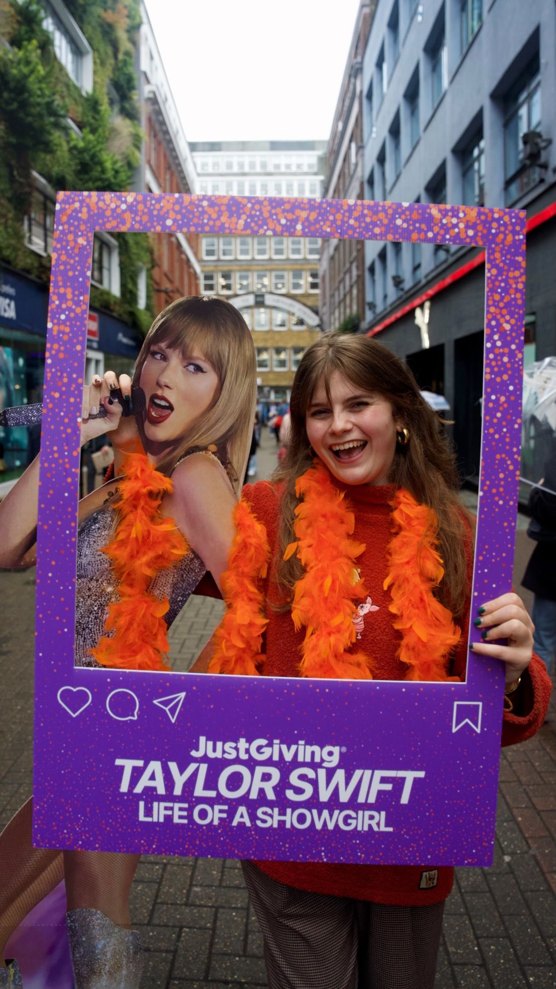 Instagram post by @katie_budenberg for JustGiving. Caption reads: We hit the streets of Carnaby today, chatting with....