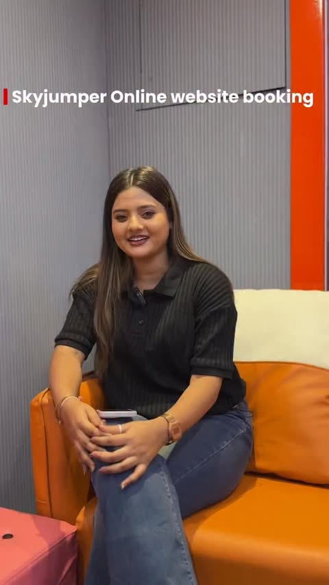 Instagram post by @sakshidhumal_official for Skyjumper Trampoline Park. Caption reads: [...] #skyjumper #skyjumpertrampolinepark....