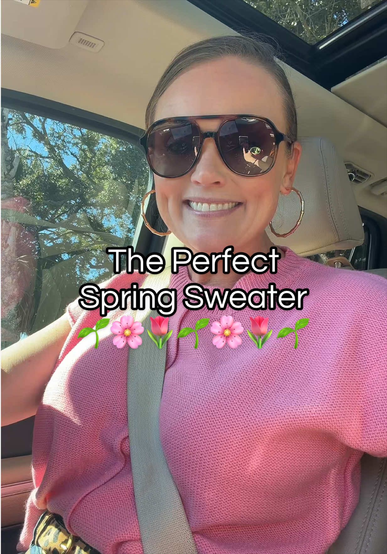 TikTok post by @tseltzer for YouAnnn. Caption reads: @YouAnnn #sweater #springfashion #curated #pink.