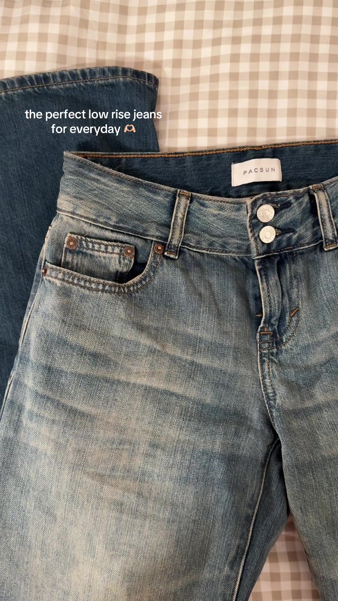 TikTok post by @secret_chaar for pacsun. Caption reads: i love pacsun’s casey low rise baggy jeans <3....