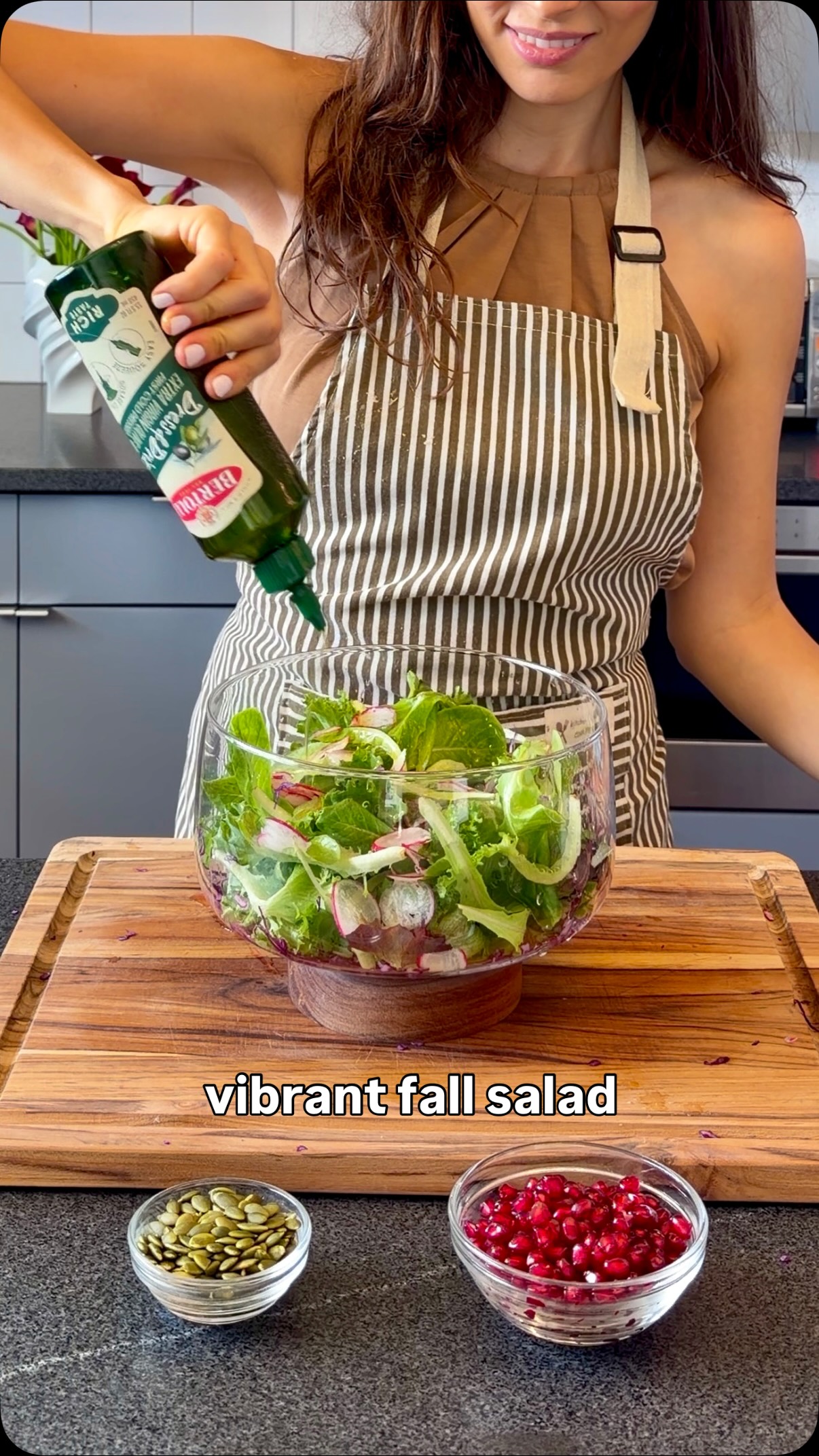 Instagram post by @italianfoodtherapy for Bertolli. Caption reads: AD Golden chickpeas, fresh greens, a citrusy pop +....