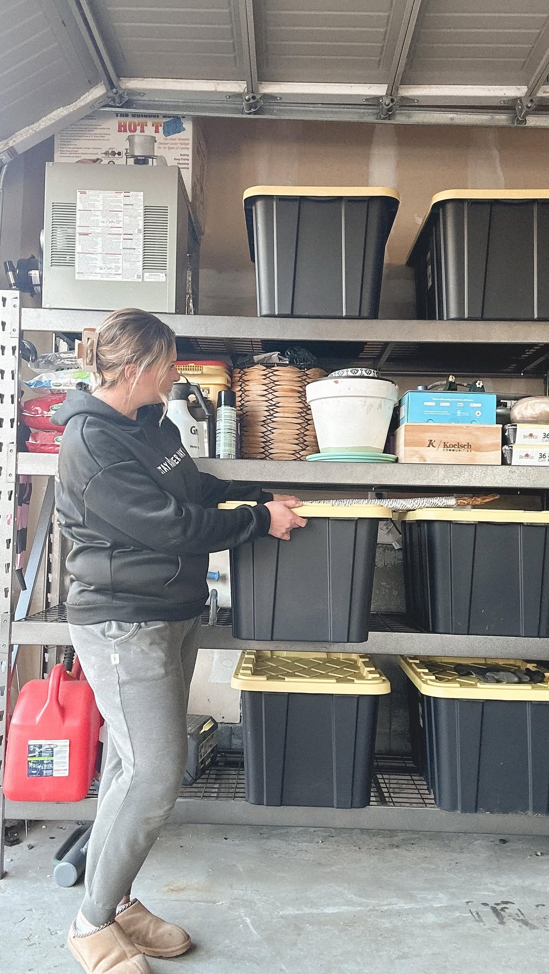 Instagram post by @jessicabmathie for Sterilite Corporation. Caption reads: Organize my garage with @sterilitecorporation!....