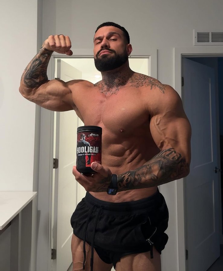 Instagram post by @lucaslakutsin for Apollon Nutrition. Caption reads: [...] with a powerful pre workout from....