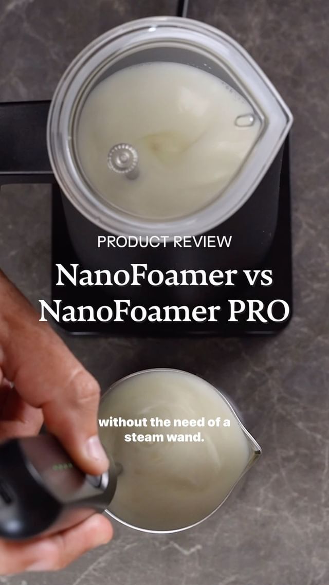 Instagram post by @goldenbrown.coffee for Subminimal. Caption reads: NanoFoamer vs NanoFoamer Pro by @subminimal .....