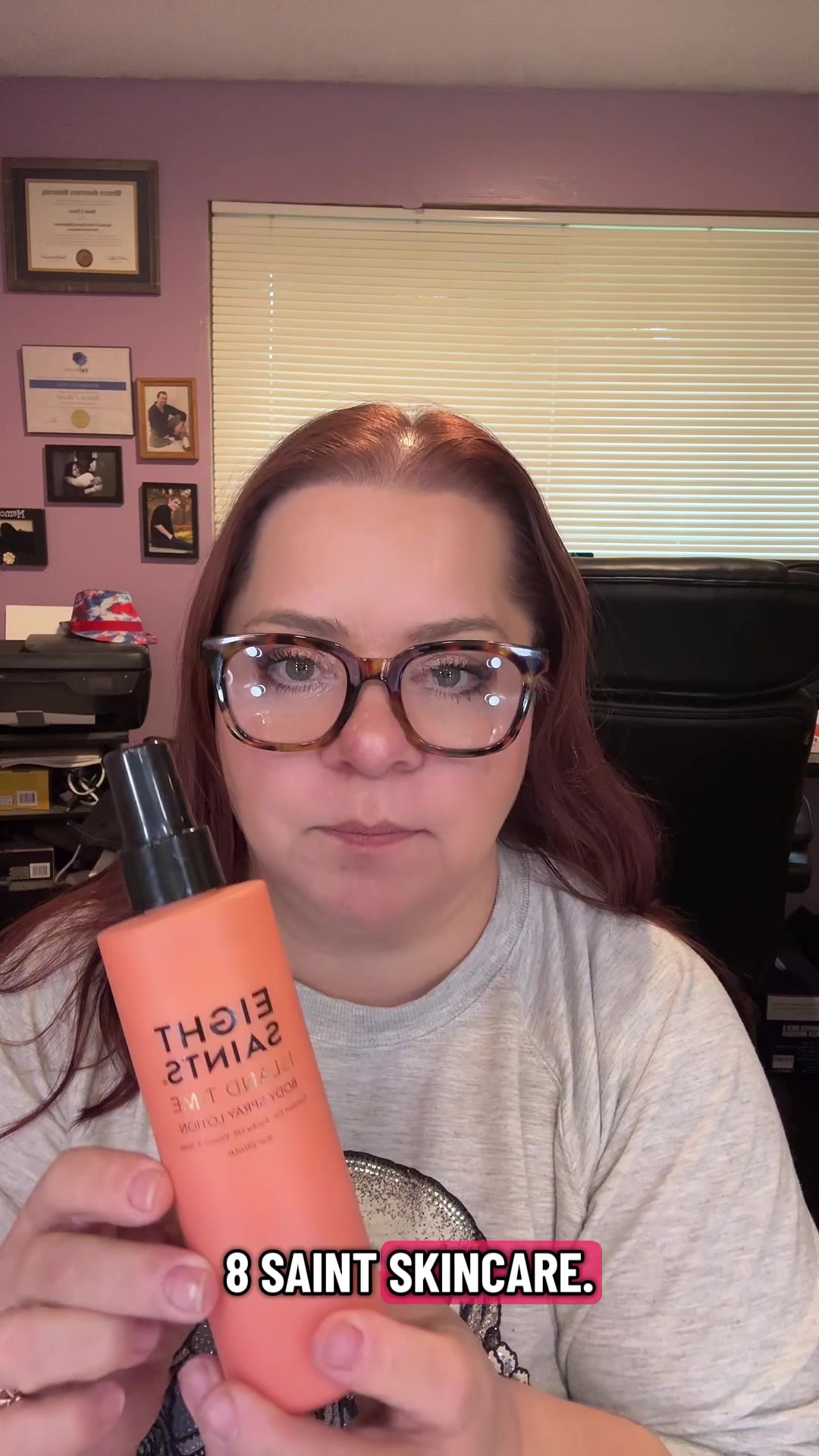 TikTok post by @whiskedawaywithbonnie for Eight Saints Skincare. Caption reads: Eight Saints Spray Lotion #eightsaintsskincare....