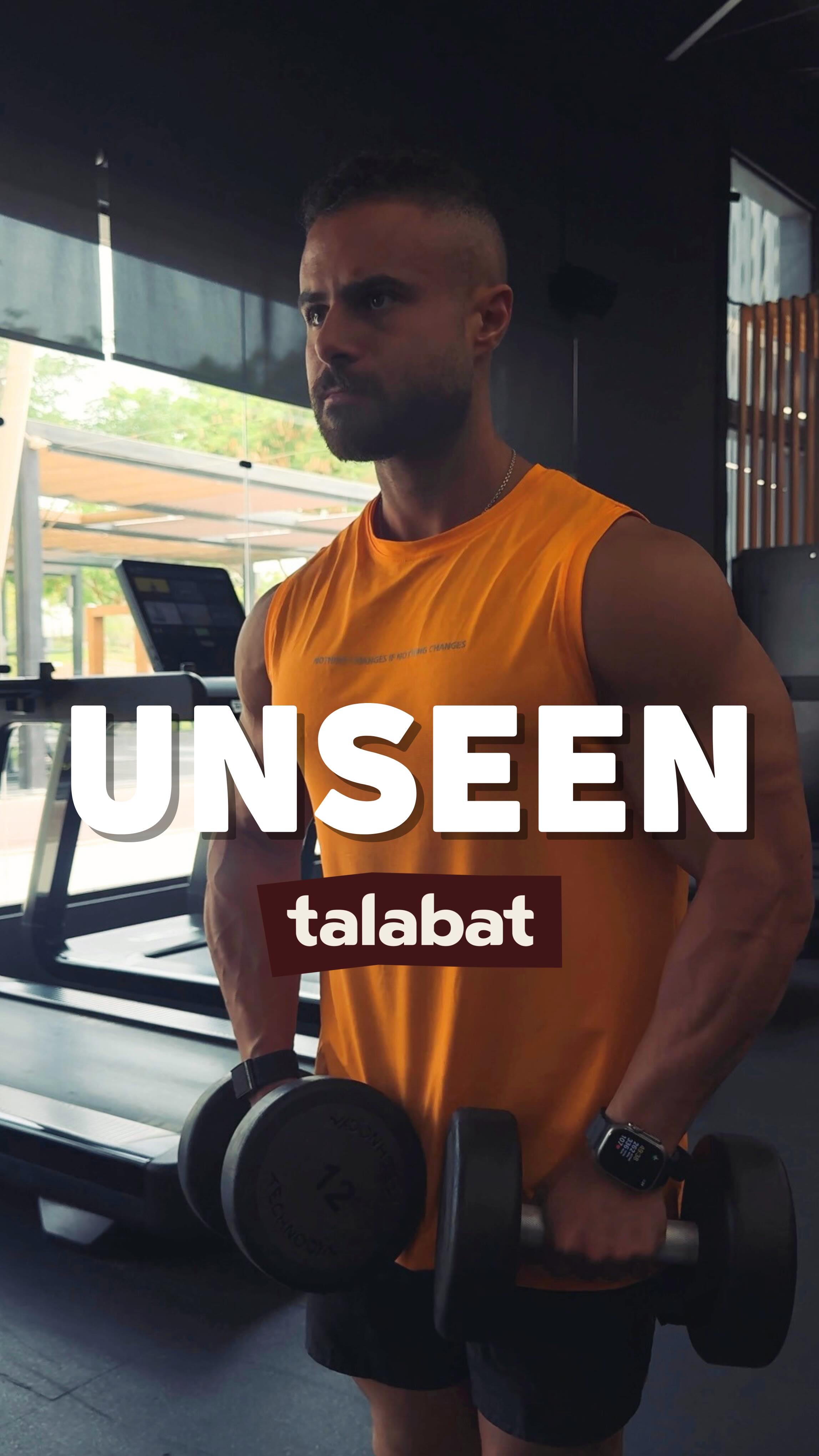 Instagram post by @ammarryasser for talabat. Caption reads: In the middle of workouts and routines, Talabat is....