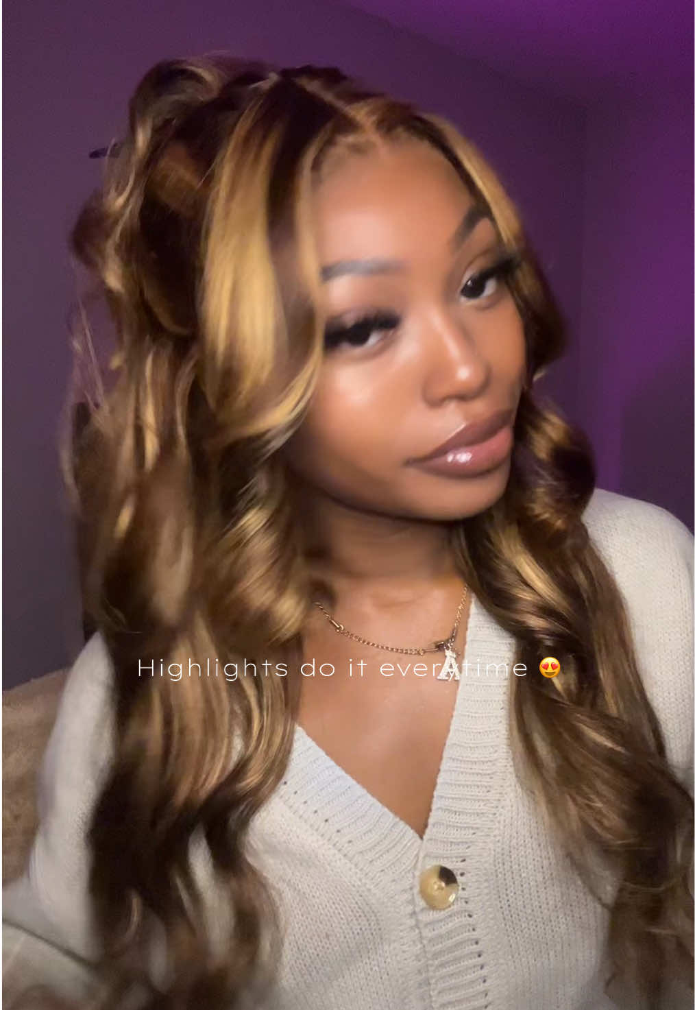 TikTok post by @kallmelanaaa for Lumiere. Caption reads: I love a good highlighted wig 🤌🏽 @Lumiere TT....