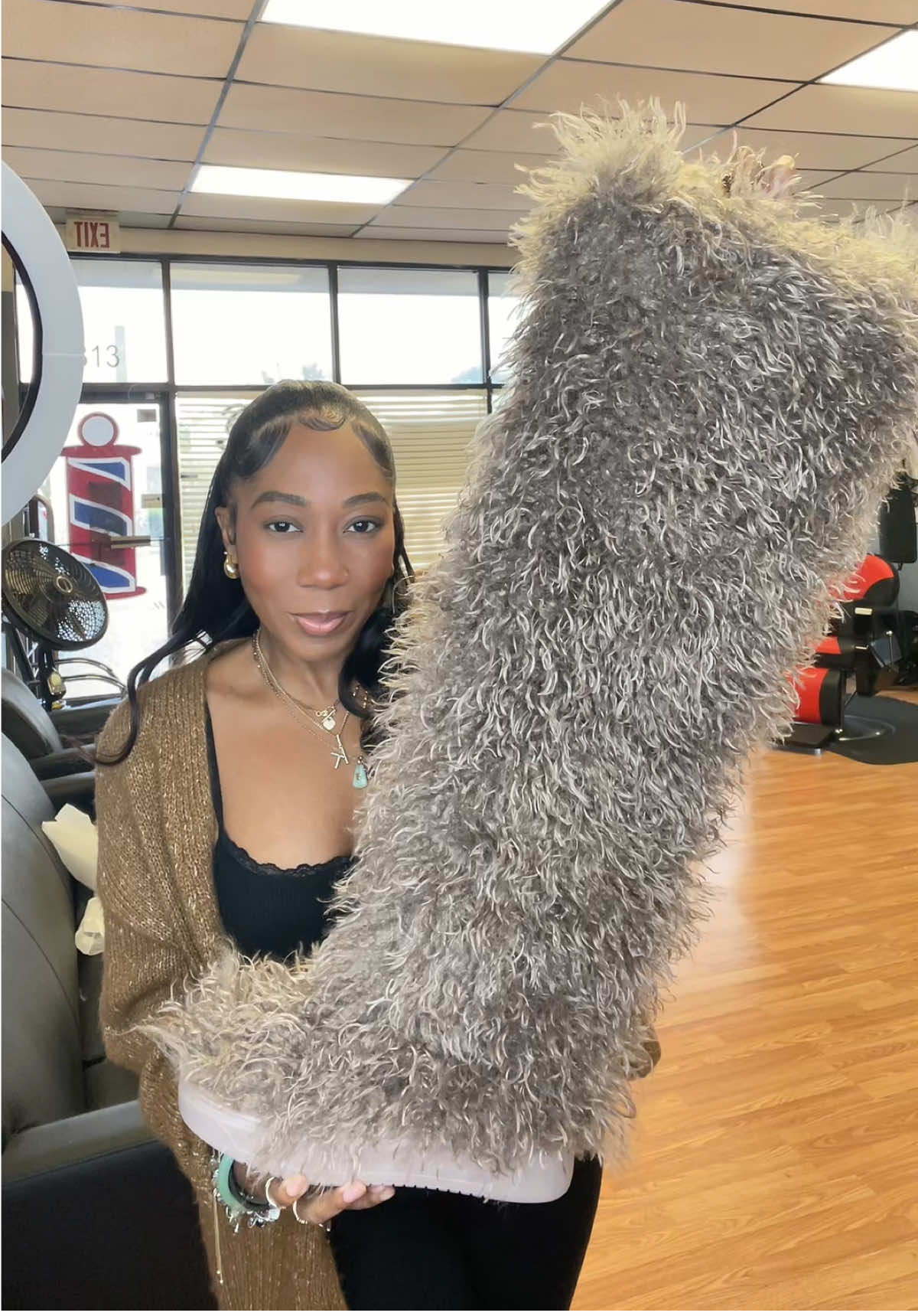 TikTok post by @turah21 for AZALEA WANG. Caption reads: AZALEA WANG FAUX POODLE FUR BOOTS EAT 🔥 | 4 Sizes....