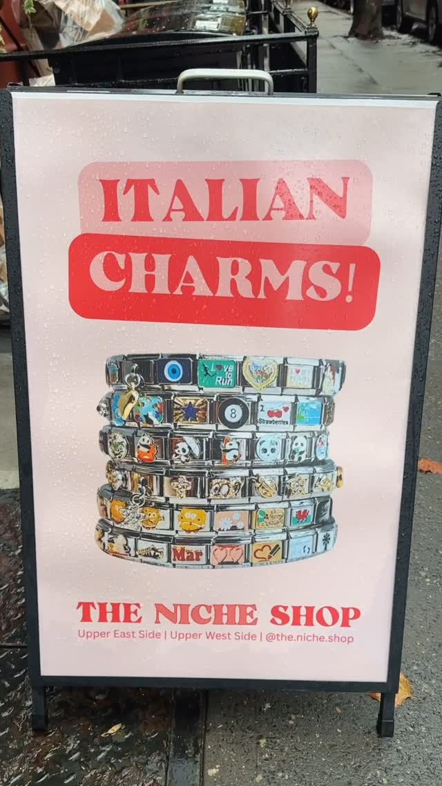 Instagram post by @uesthings for The Niche Shop. Caption reads: @the.niche.shop Italian Charm Bracelets 🫶🏻 fully....
