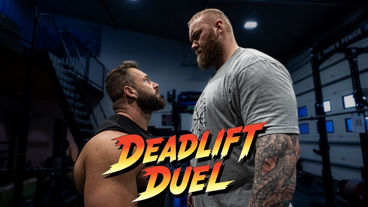 YouTube post by @Hafthorjulius for SBD Apparel. Caption reads: The Mountain vs The Anabolic Horse - Deadlift....