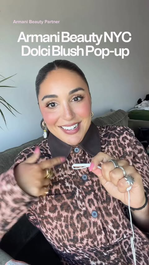 Instagram post by @thekatieromero for Armani beauty. Caption reads: Armani beauty’s Dolci Blush pop-up is taking over....