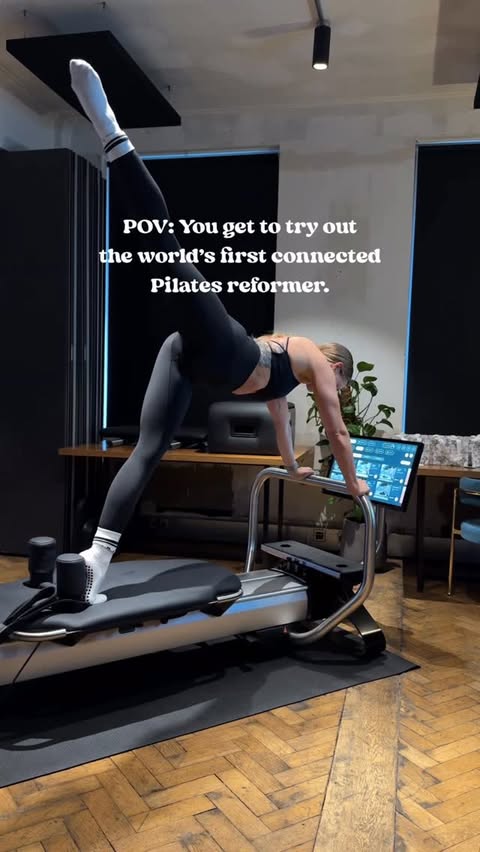 Instagram post by @catmeffan for NordicTrack. Caption reads: [...] first connected Pilates reformer, the....