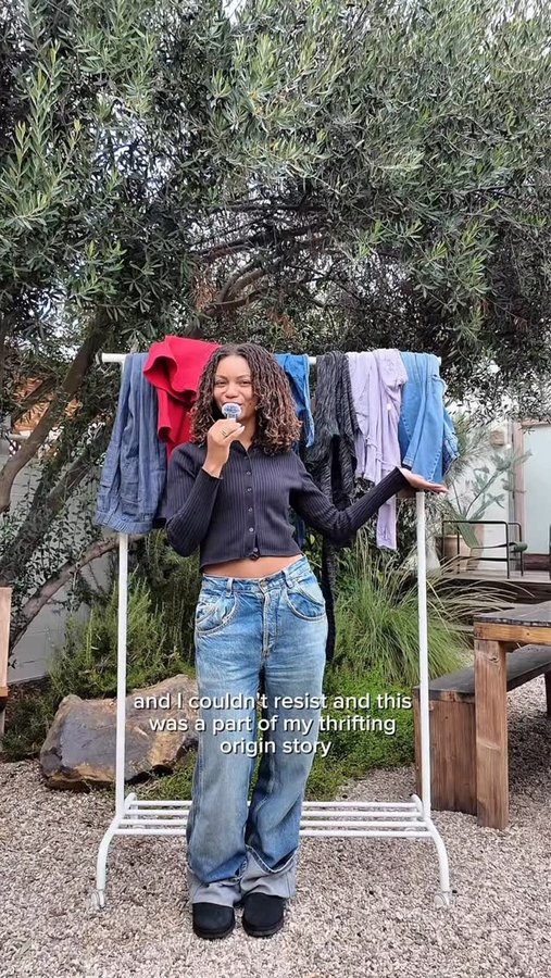 Instagram post by @greengirlleah for thredUP. Caption reads: I wore a wedding dress to prom 🫢🩵 and that’s....