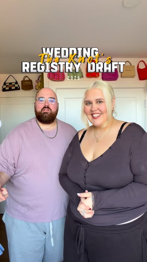 Instagram post by @theabbybible for The Knot. Caption reads: [...] to build a wedding registry thank god....