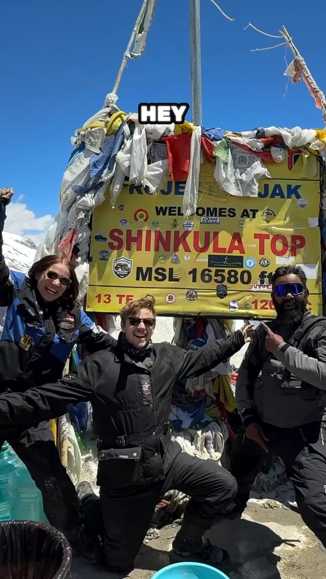 Instagram post by @lavi.and.ollie for Mosko Moto. Caption reads: 16,000 ft at Shinkula Top 😍 Reaching the highest....