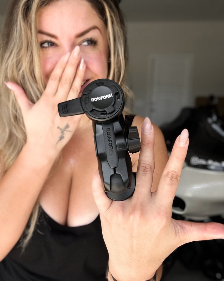 Instagram post by @she.rides.moto for ROKFORM. Caption reads: “Another @rokform post?!” Absolutely! Not only do....