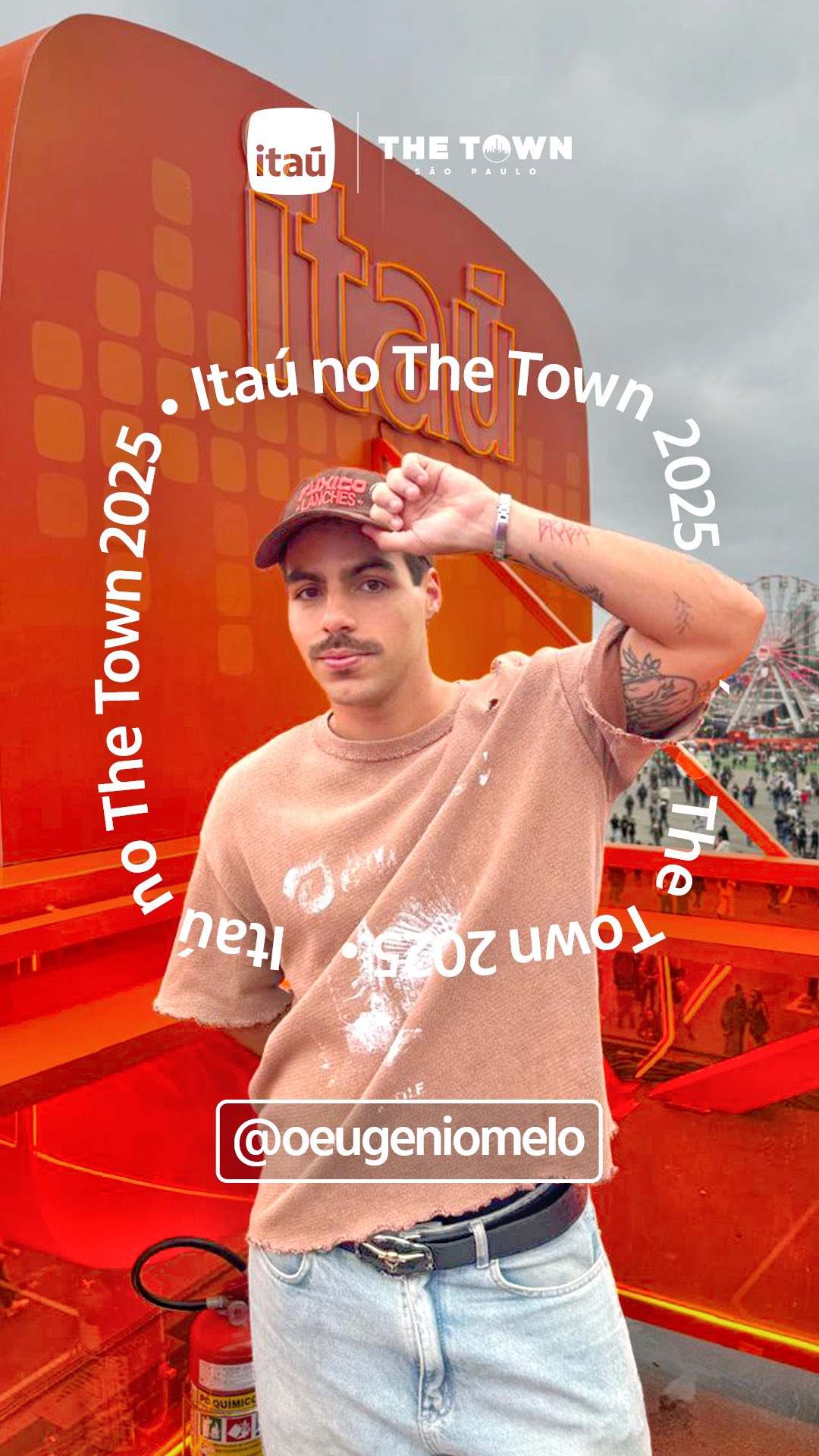Instagram post by @oeugeniomelo for Itaú. Caption reads: Com o @itau você vive a experiência incrível do....