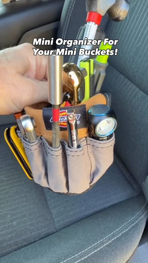 Instagram post by @masteringmayhem for Dickies. Caption reads: Mini Bucket Organizer! #minibucket #mini....