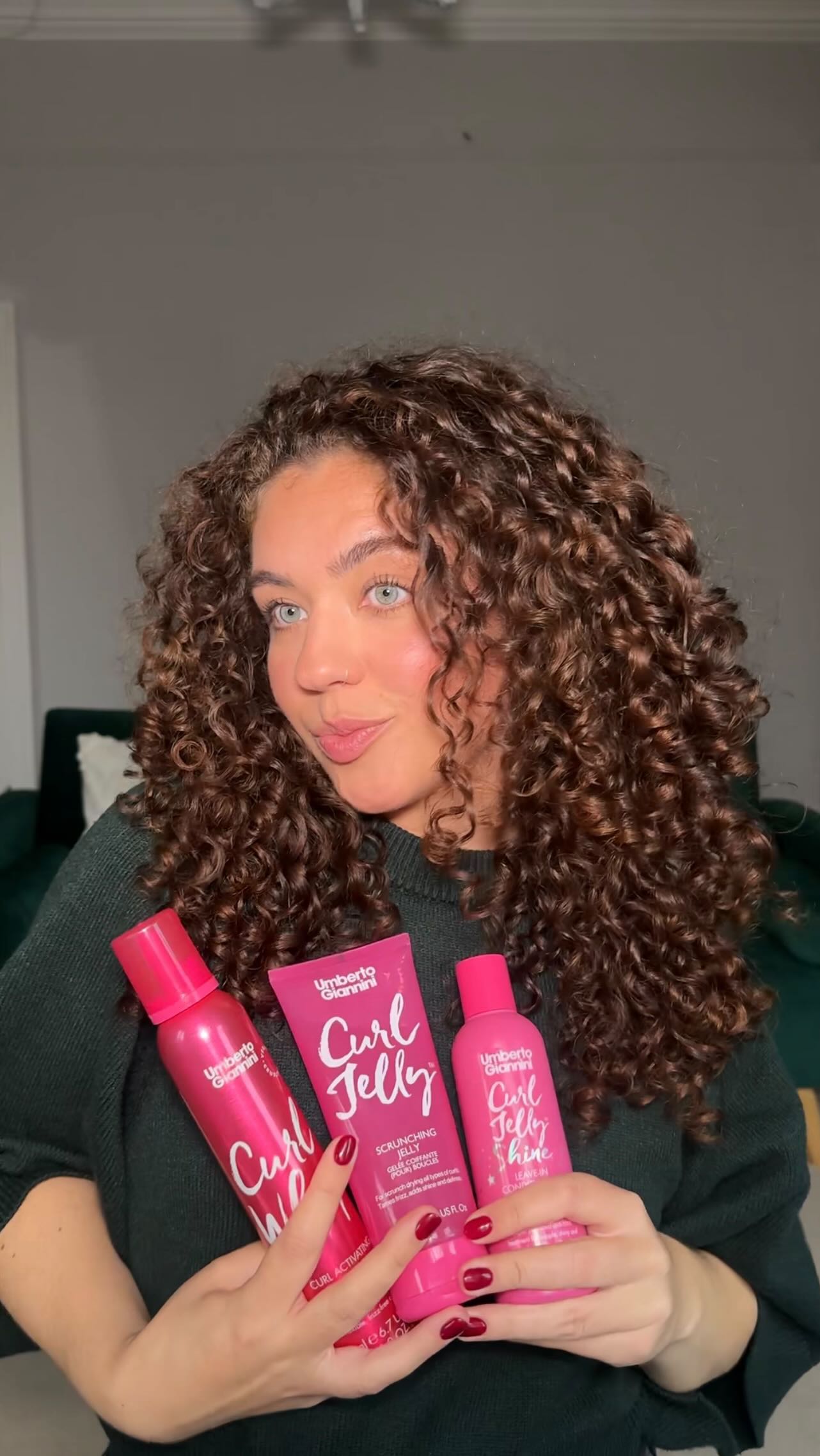 Instagram post by @sophiemariecurly for UMBERTO GIANNINI. Caption reads: AD 💕 Style my curls with me while I share my....