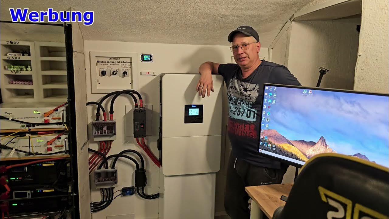 YouTube post by @Brudertac for Thingiverse. Caption reads: Initial commissioning of a Deye 20 kW hybrid....