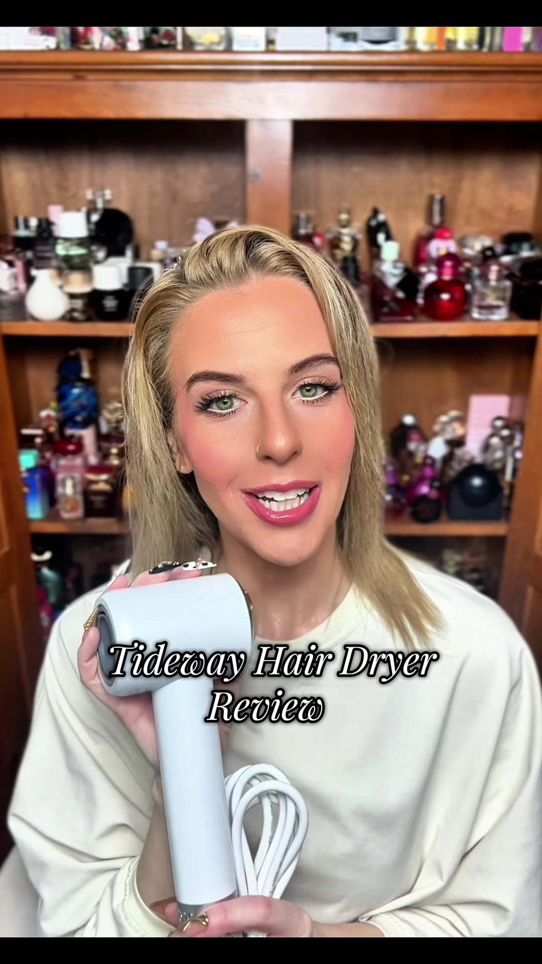 TikTok post by @tara.s.perfume for Tideway. Caption reads: Tideway Hair Dryer Review @Tideway #hairdryer....