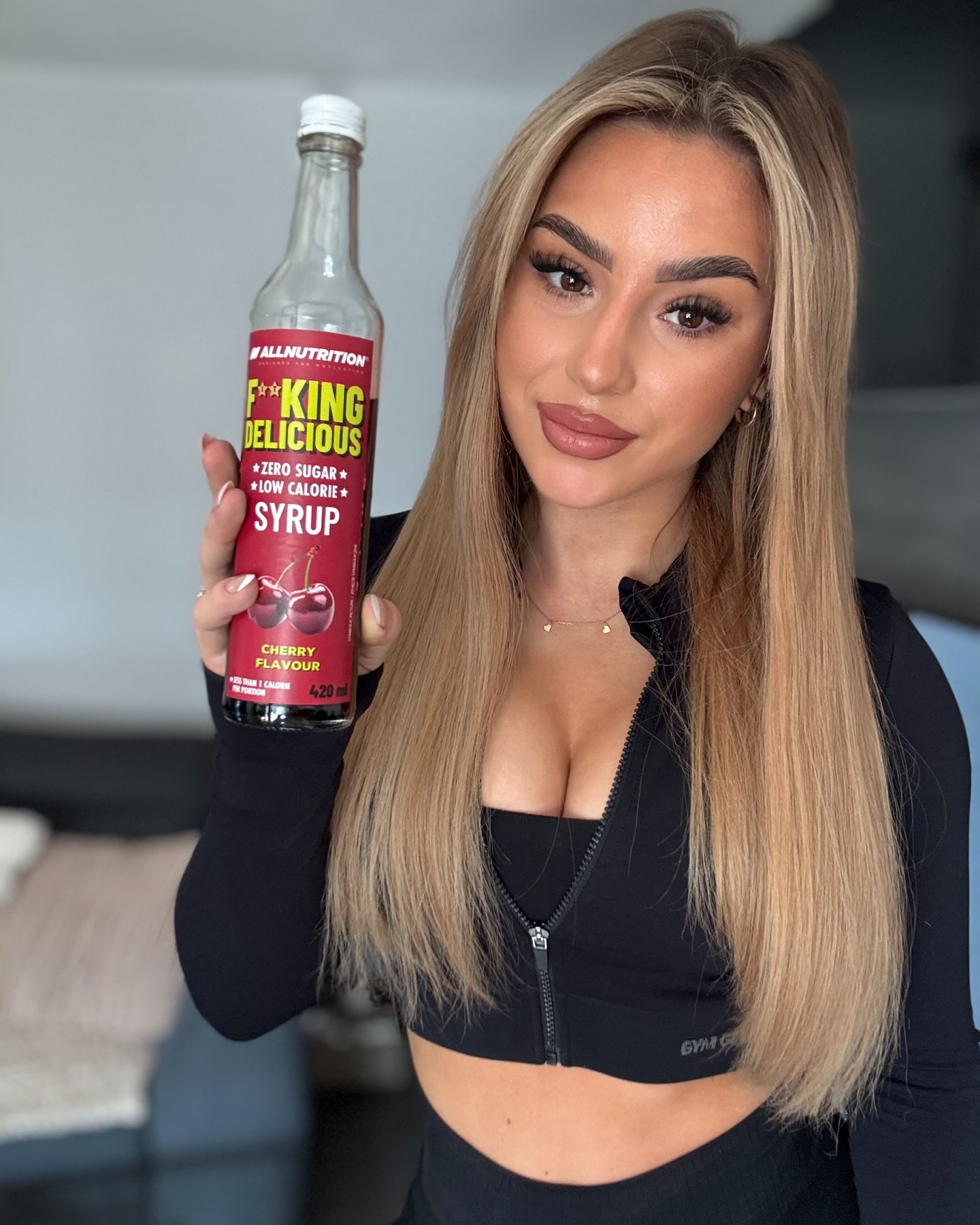 Instagram post by @sklep.sfd for Allnutrition. Caption reads: 🍒 FITKING SYRUP ZERO – CHERRY! 🍒

Wiśniowa....