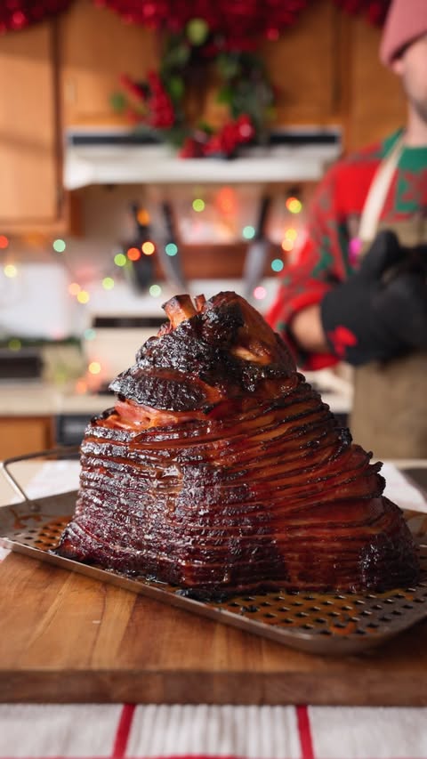 Instagram post by @redwhiteandbbq for Kingsford. Caption reads: Glazed Holiday Ham

Recipe:
-Make the pre-glaze by....