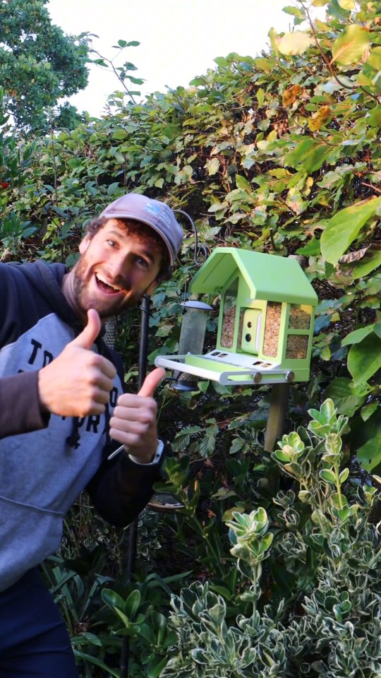 Instagram post by @georgecuckoo for Birdfy. Caption reads: [...] this smart bird feeder sent to me by Birdfy!....