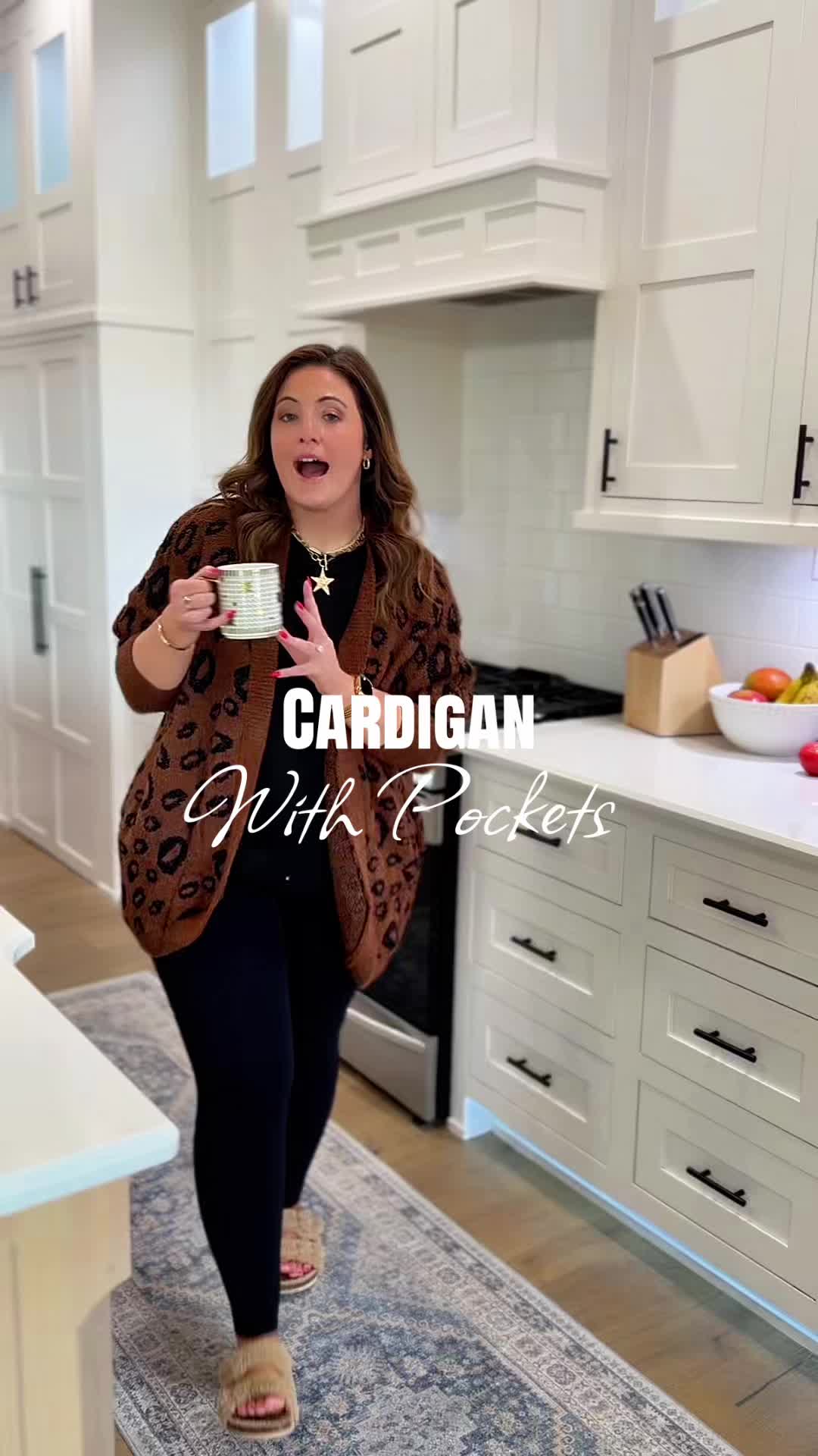 TikTok post by an influencer for BTFBM. Caption reads: [...] cozy cardigan with pockets! @btfbm_us....