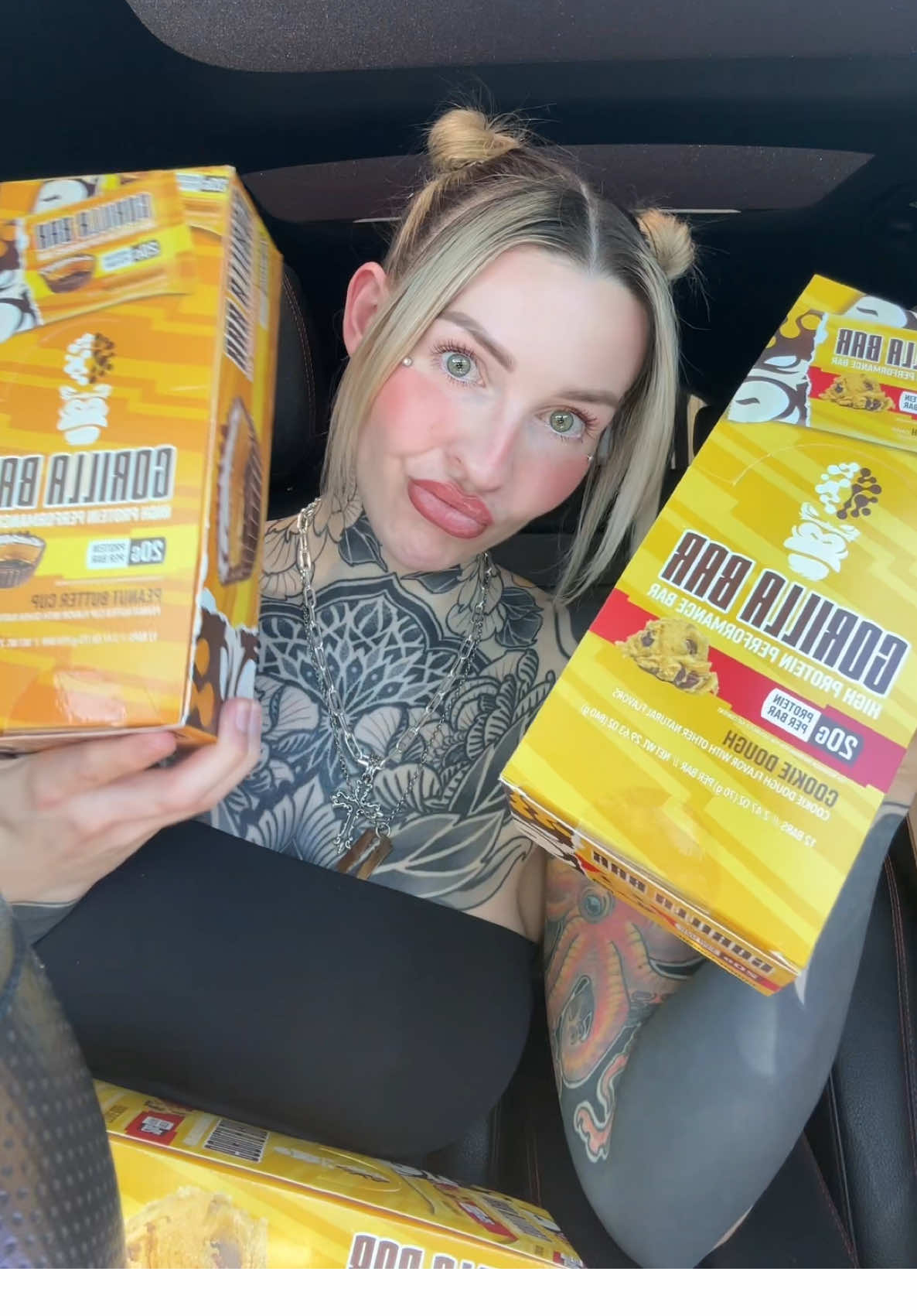 TikTok post by @inkstantbeauty for Gorilla Mind. Caption reads: @Gorilla Mind bars are back in stock!!! 🥜🍪🔥🦍🧠....