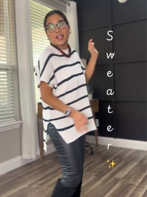 TikTok post by @hey_luzma for Shewin Official US. Caption reads: The striped sweater that does it all—cute enough....