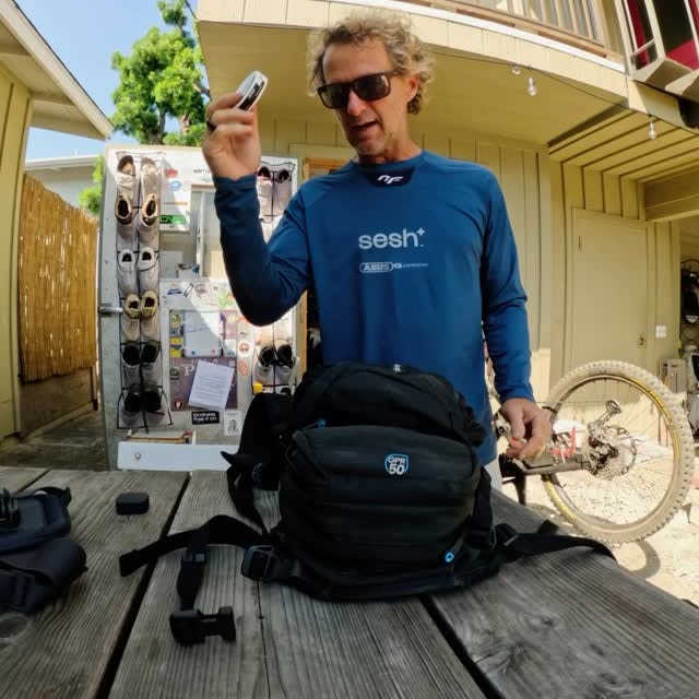 Instagram post by @richieschley for Hoverair. Caption reads: What’s in my pack? @seshproduct get me stoked for....