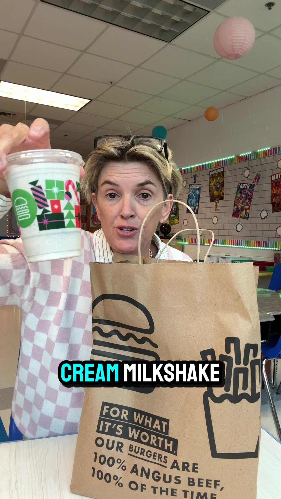 TikTok post by @mschanggifted for Shake Shack. Caption reads: @Uber Eats how do you say “Uber Eats” as a past....